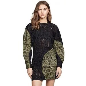 GANNI Women's Broderie Anglaise Black Green Cotton Eyelet Mini Dress- Size 8‎